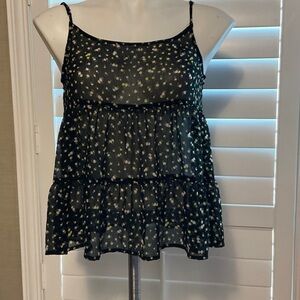 Divided Black Floral Tiered Camisole